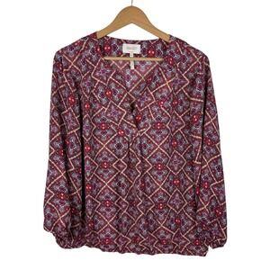 Laundry by Shelli Segal Womens‎ Geometric Blouse Sz XL Long Sleeve V-Neck Office